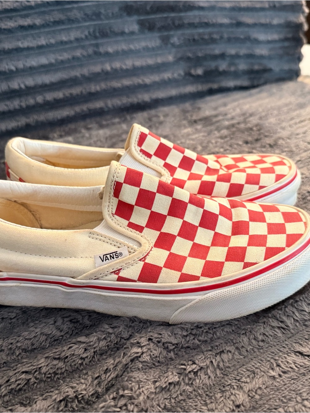 Vans Checkerboard Slip-On Sneakers - Red & White